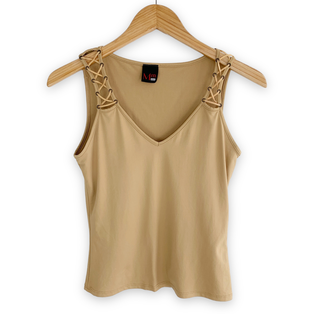 Vintage 90s Y2k boho tribal festival leather lace up strap top